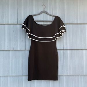 NWOT black & white ruffle mini dress / off the shoulder bodycon LBD / Medium